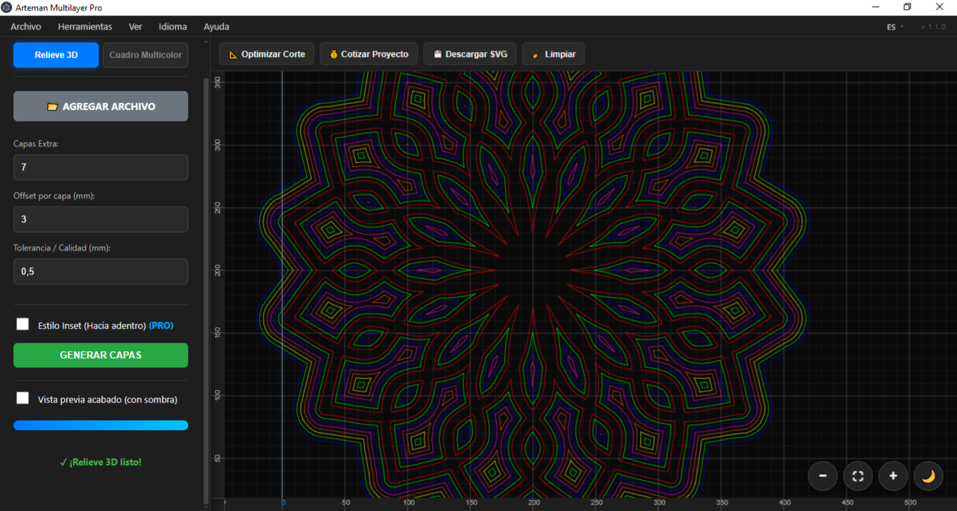 Relieve 3D — Generá capas escalonadas desde un vector.